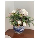 Blue & white planter and faux flowers