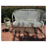 Mcm white wrought iron mesh loveseat & plant