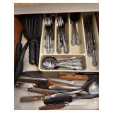 Kitchen drawer lot flatware & more