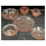 Assorted pink glass sugar bowl and more