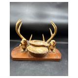 Flawed hound dogs w faux antlers trinket dish