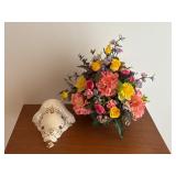 Vintage wall shelf & faux flower centerpiece