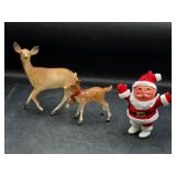 celluloid deer figurines & Santa figure