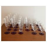 etched floral and ruby red flash bases glasses