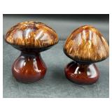 Vtg mushroom salt pepper shakers brown drip glaze