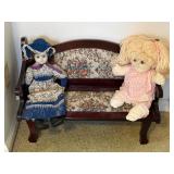 Vintage doll bench and dolls