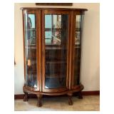 bow front curio cabinet curved glass & claw feet