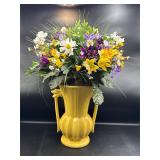McCoy vintage double handled vase w faux flowers