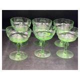 6 vintage green depression glass Coupe glasses