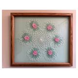 framed textile crocheted doily by 6 floral motifs