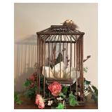 Vintage bird cage decor w faux flowers