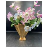 gold drip fluted fan vase with faux flowers