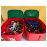 2 Totes and contents Christmas decor