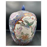 Vtg hand-painted porcelain lidded ginger jar