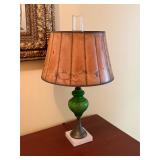 Flawed shade- Vtg table lamp green satin/frosted