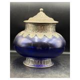 cobalt blue & silver tone lidded dish