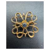 Vintage 10K Yellow Gold Avon Award Sapphire Brooch