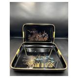 vtg Toyo Japan black lacquered nesting trays