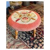 Vintage Foot Stool with Floral Punch Needle Top