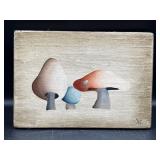 4x6' minimalist mushrooms painted on wood block