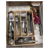 Kitchen drawer lot flatware & more