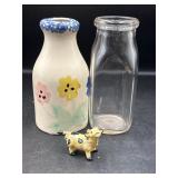 Milk bottles & cow ring box