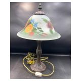 vintage reverse-painted glass table lamp flaws