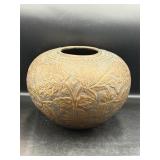 globular vase embossed floral & leaf relief