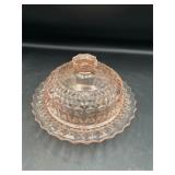 vintage depression pink covered butter dish