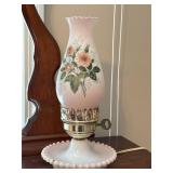 vtg pink white milk glass electric hurricane lamp