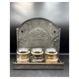 vintage punched tin wall-mount condiment caddy