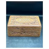 vintage hand-carved wooden trinket box