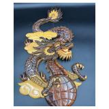 handcrafted wooden wall hanging Asian dragon