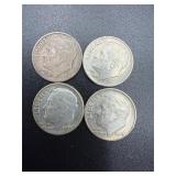 4- 1964 Roosevelt dimes 90% silver (3 mint mark D)