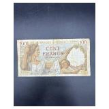 1940 100 CENT FRANCS BANKNOTE BANQUE DE FRANCE
