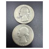 2- 1945 Washington silver quarters 90% silver