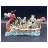 VTG faux-ivory resin Japanese dragon boat signed