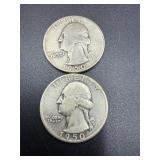 2- 1950 Washington Quarters 90% silver