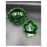 Anchor Hocking forest green glass maple leaf dish