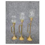 Brass bugle candle holders