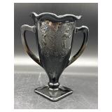 VTG L.E. Smith black amethyst glass trophy vase