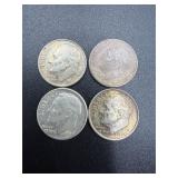 4- 1964 Roosevelt silver dimes 90% silver