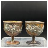 VTG Asian mini dragon goblets egg cups COPPER?