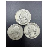 3- 1947 Washington Quarters 90% silver