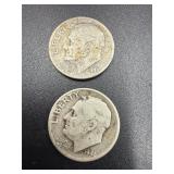 2 1946 US Roosevelt Dimes 90% silver