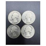 4- 1945 Washington Quarters 90% silver