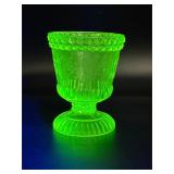 vintage vaseline uranium glass footed spoon holder