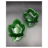 vtg Anchor Hocking Forest Green Glass Leaf Dish