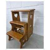 Wooden heart folding 3 step stool
