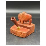 Vintage Pipestone Carved Buffalo Made pen Holder